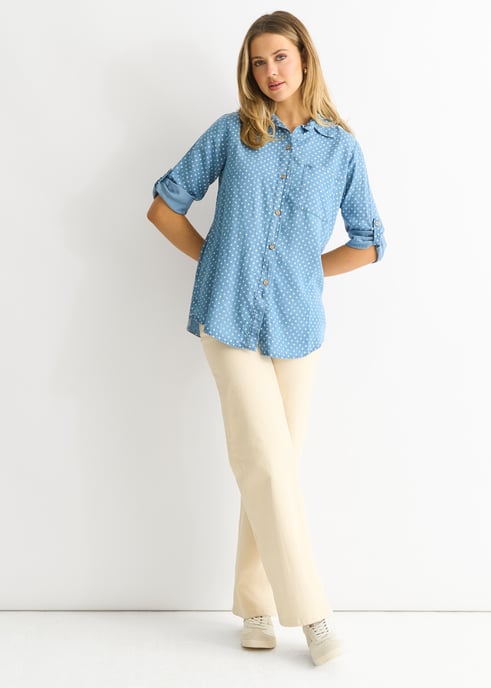 Hemd im Blue-Denim-Look mit Punktmuster - Image 1