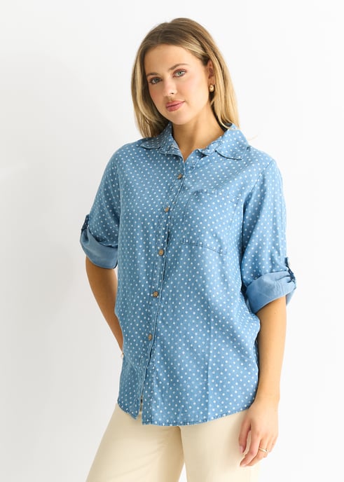 Hemd im Blue-Denim-Look mit Punktmuster - Image 2