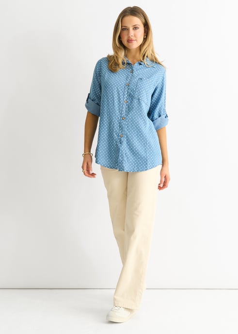 Hemd im Blue-Denim-Look mit Punktmuster - Image 3