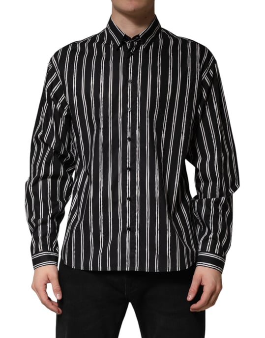 Dolce & Gabbana Schwarze Streifen Baumwolle Herrenformelle Hemd - Image 2