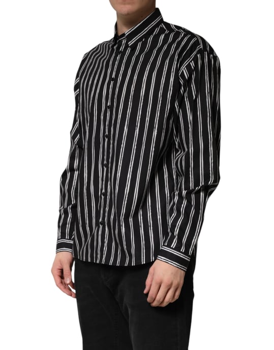 Dolce & Gabbana Schwarze Streifen Baumwolle Herrenformelle Hemd - Image 3