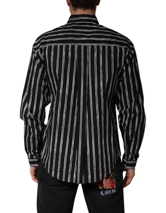 Dolce & Gabbana Schwarze Streifen Baumwolle Herrenformelle Hemd - Image 4