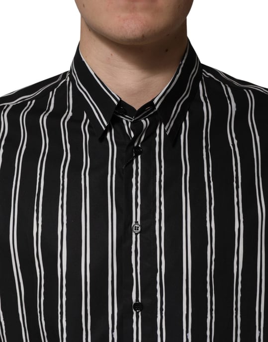 Dolce & Gabbana Schwarze Streifen Baumwolle Herrenformelle Hemd - Image 5