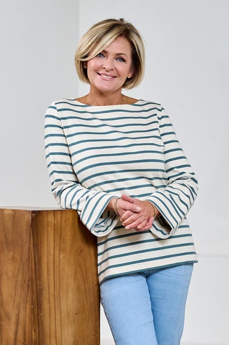 Caroline Tensen Chester Streifentop Ecru/Grün - Image 1