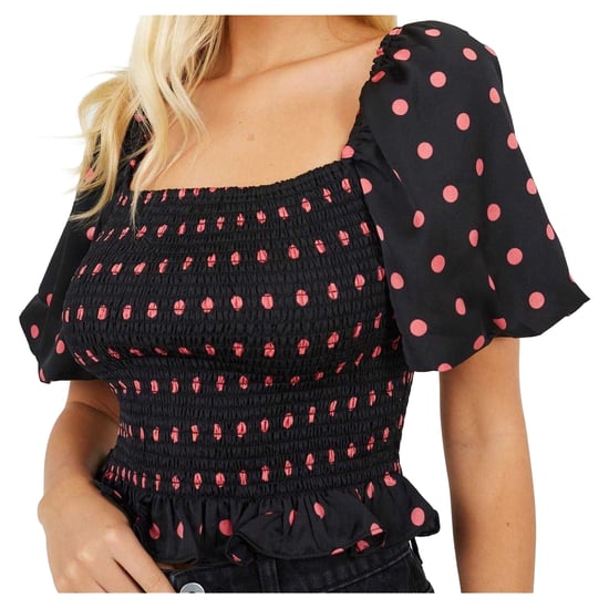 Brave Soul - Oberteil für Damen, Eckiger Ausschnitt, Puffärmel (Schwarz/Pink) - Image 4