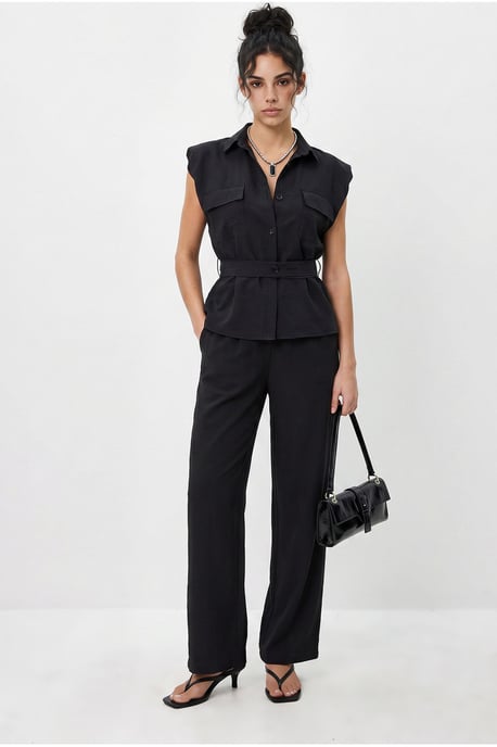 Geknotete ärmellose Bluse und weite Hose Set - Image 1