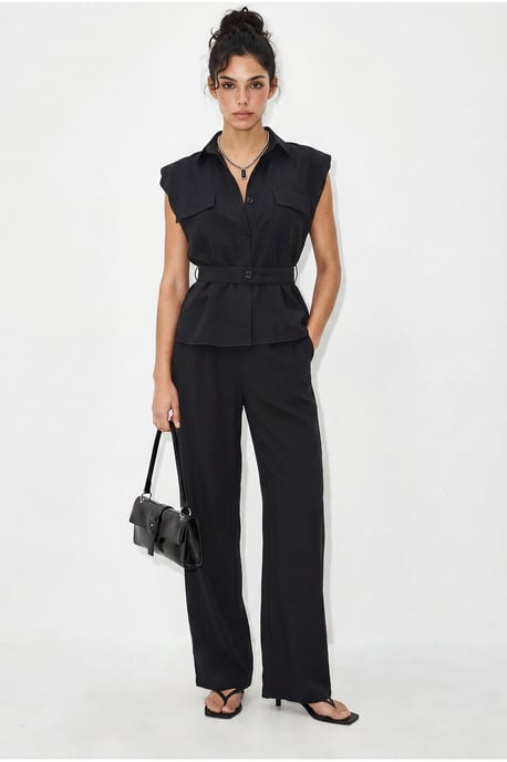 Geknotete ärmellose Bluse und weite Hose Set - Image 2