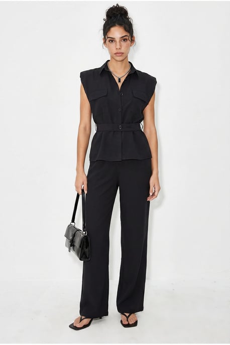 Geknotete ärmellose Bluse und weite Hose Set - Image 3