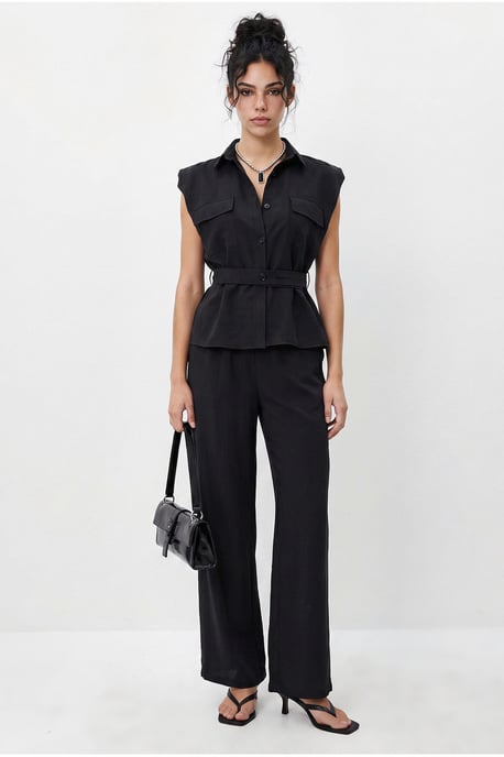Geknotete ärmellose Bluse und weite Hose Set - Image 4