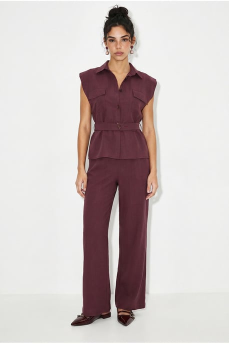 Geknotete ärmellose Bluse und weite Hose Set - Image 2