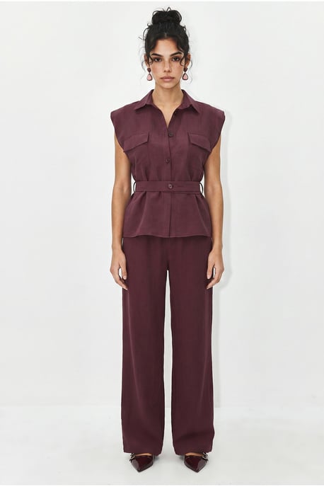 Geknotete ärmellose Bluse und weite Hose Set - Image 3