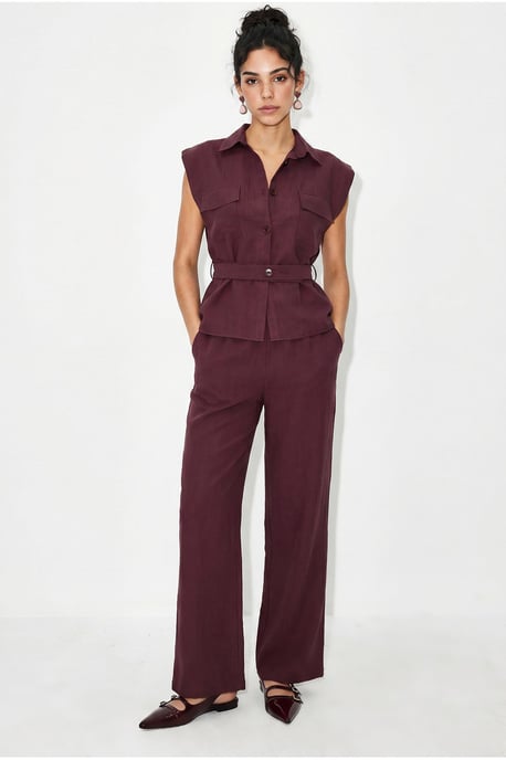 Geknotete ärmellose Bluse und weite Hose Set - Image 4