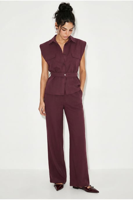 Geknotete ärmellose Bluse und weite Hose Set - Image 5