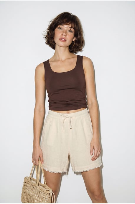 Hochgeschnittene Weitbeinige Baumwollshorts - Image 2