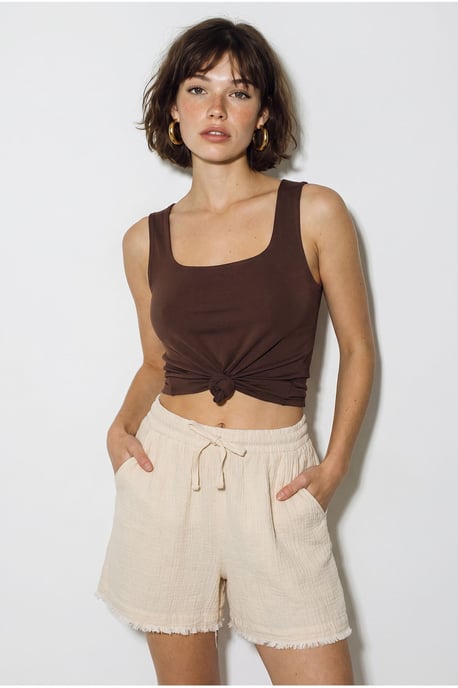 Hochgeschnittene Weitbeinige Baumwollshorts - Image 3