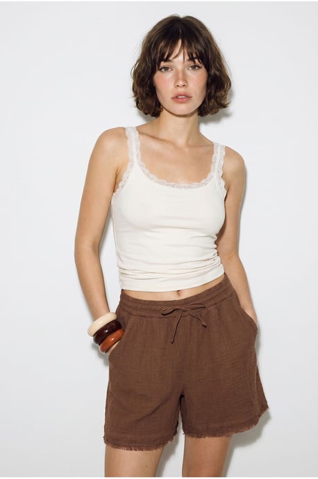 Hochgeschnittene Weitbeinige Baumwollshorts - Image 2