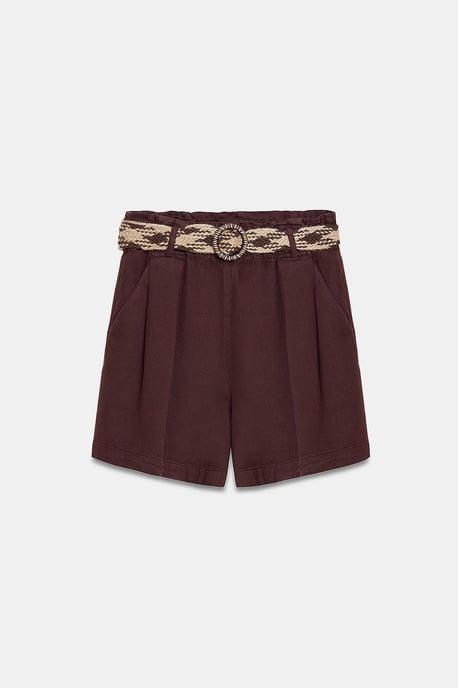 Hochgradige Weitbeinige Popeline-Shorts mit Gürtel - Image 5