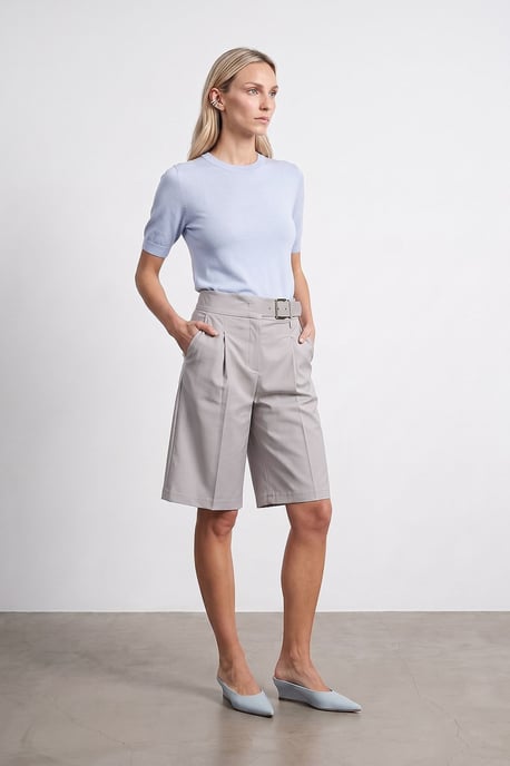 Hochtaillierte, weit geschnittene, maßgeschneiderte Shorts mit Gürtel - Image 2