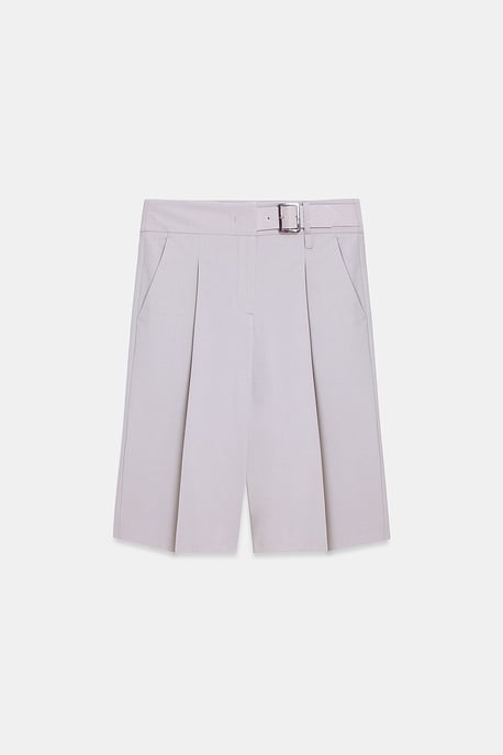 Hochtaillierte, weit geschnittene, maßgeschneiderte Shorts mit Gürtel - Image 5