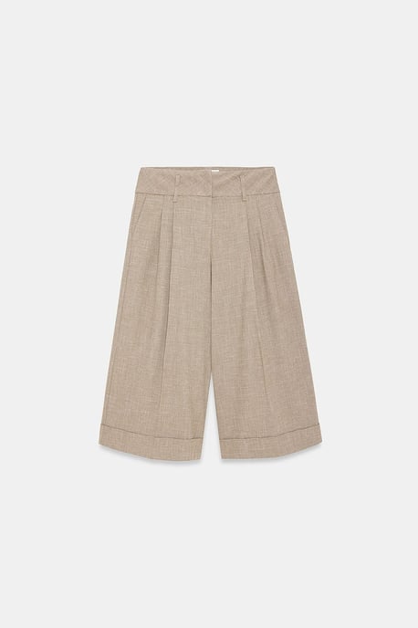 Hochtaillierte Plissierte Weitbeinige Capri-Shorts - Image 5