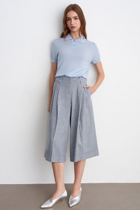 Hochgeschnittene Faltweite Capri-Hose mit weitem Bein - Image 1