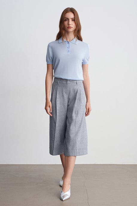 Hochgeschnittene Faltweite Capri-Hose mit weitem Bein - Image 4
