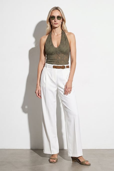 Weite Bundfalten-Crepe-Hose mit Gürtel - Image 5