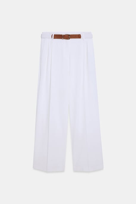 Weite Bundfalten-Crepe-Hose mit Gürtel - Image 6