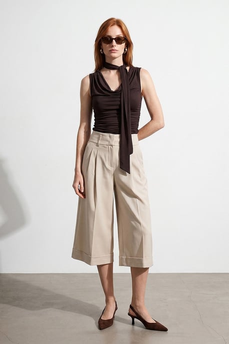 Hochtaillierte weit geschnittene Crepe-Culottes - Image 4