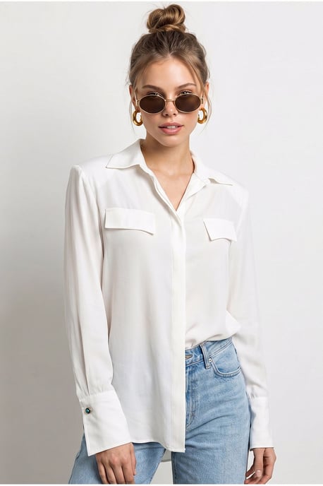 Damen Regular-Fit Gewebtes Krepphemd - Image 1