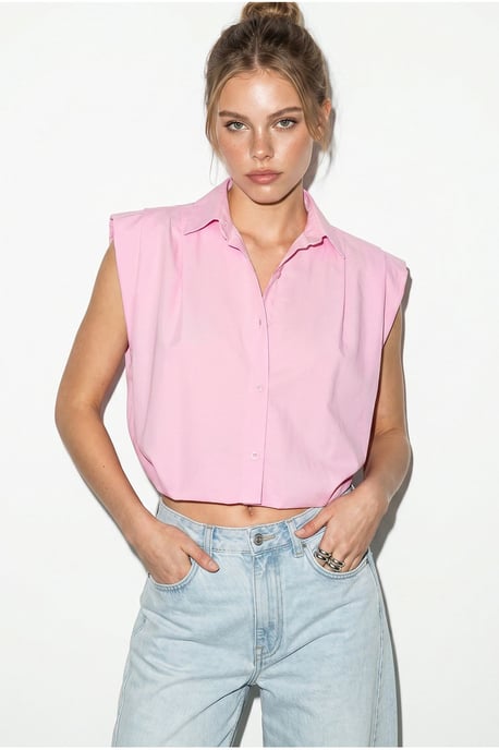 Damen ärmelloses gekürztes Popeline-Shirt - Image 1