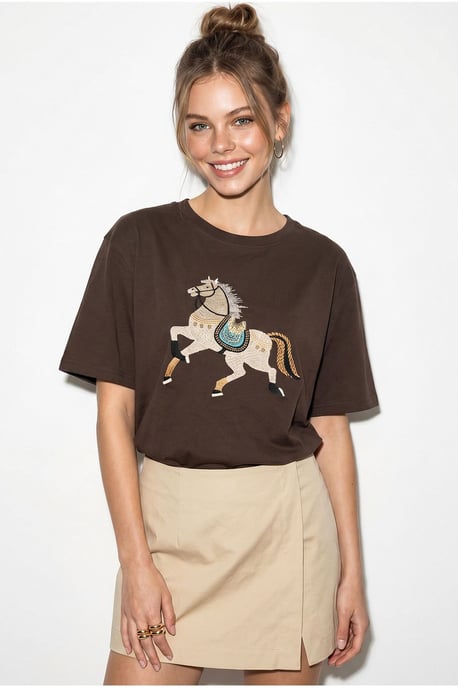Übergroßes Besticktes Pailletten Crew-Neck T-Shirt - Image 2