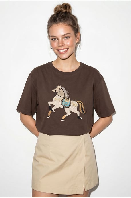 Übergroßes Besticktes Pailletten Crew-Neck T-Shirt - Image 4