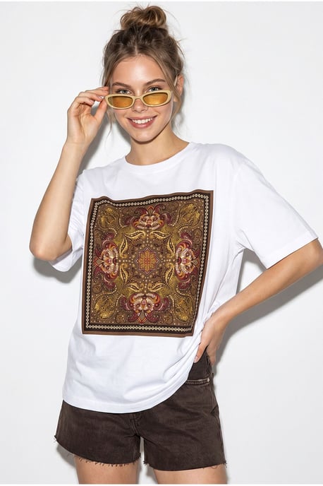 Übergroßes T-Shirt aus Baumwolle mit Ethno-Print - Image 3