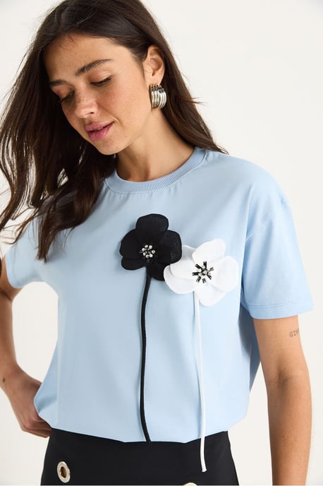 Blumenmuster Kurzarm-T-Shirt - Image 1