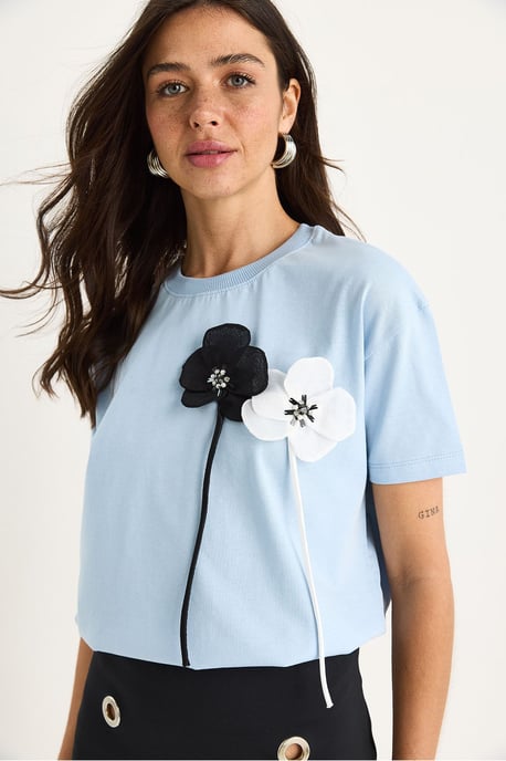 Blumenmuster Kurzarm-T-Shirt - Image 3