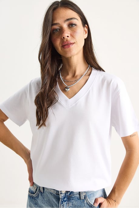 Komfort Fit V-Ausschnitt Kammgarn Baumwoll-T-Shirt - Image 3