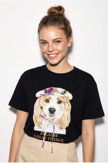 Paillettenbedrucktes Rundhalsausschnitt T-Shirt - Image 1