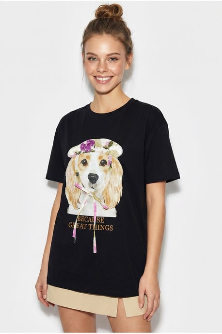 Paillettenbedrucktes Rundhalsausschnitt T-Shirt - Image 3