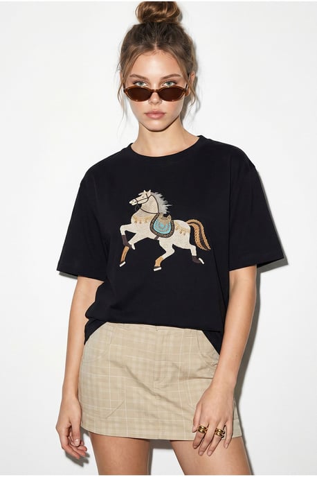 Übergroßes Besticktes Pailletten Crew-Neck T-Shirt - Image 1