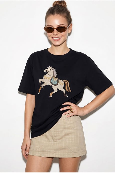 Übergroßes Besticktes Pailletten Crew-Neck T-Shirt - Image 2