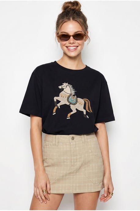 Übergroßes Besticktes Pailletten Crew-Neck T-Shirt - Image 3