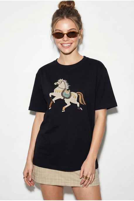 Übergroßes Besticktes Pailletten Crew-Neck T-Shirt - Image 4