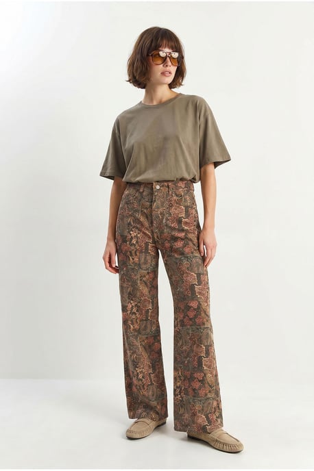 Hochtaillierte Paisley-Print Jeans mit geradem Bein - Image 3