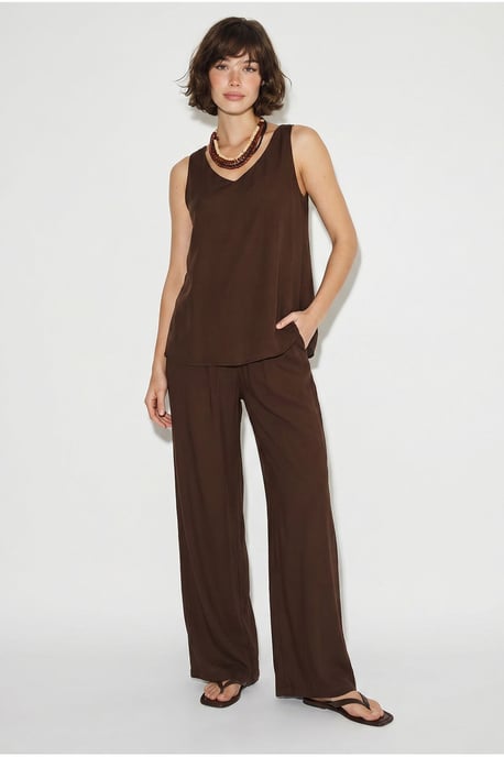 V-Ausschnitt Baumwollbluse-Hosen Zweiteiliges Set - Image 1