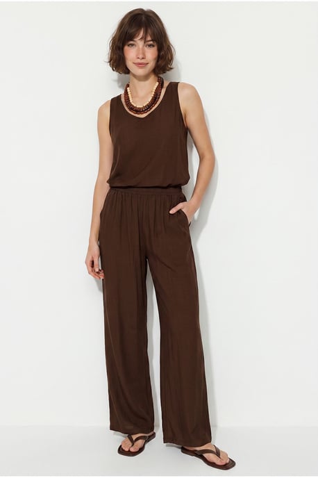 V-Ausschnitt Baumwollbluse-Hosen Zweiteiliges Set - Image 2