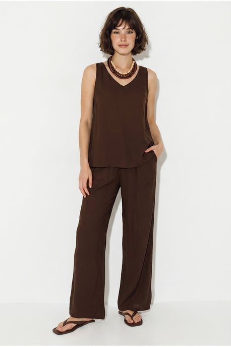 V-Ausschnitt Baumwollbluse-Hosen Zweiteiliges Set - Image 3