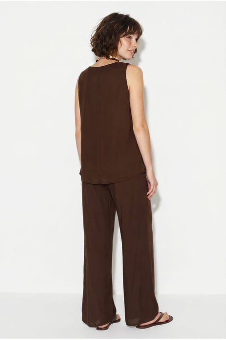V-Ausschnitt Baumwollbluse-Hosen Zweiteiliges Set - Image 5