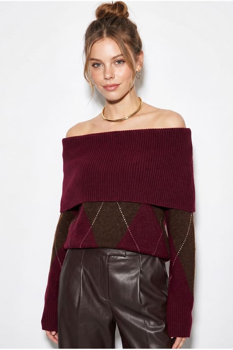 Madonna-Kragen Strickpullover mit Baklava-Muster - Image 2
