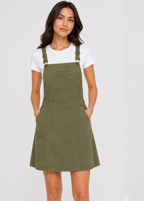 Latzkleid aus khakifarbenem Wildleder - Image 1
